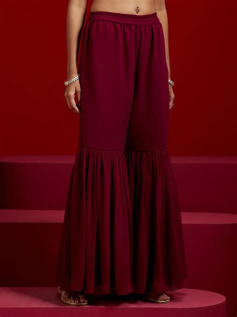 Buy Libas Art Magenta Embroidered Georgette A-Line Sharara Suit Set ...