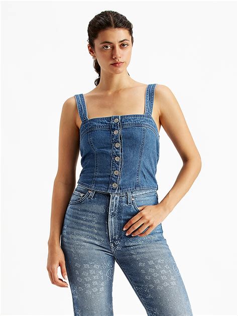 Women's Solid Blue Denim Corset Top – Levis India Store