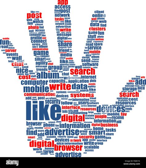Illustration of the hands, which is composed of text keywords on social ...