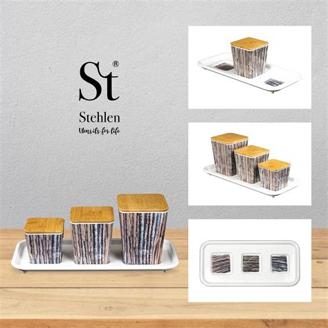 Stehlen 100% Pure melamine 3 pcs wooden lid canister set with melamine