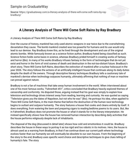⇉A Literary Analysis of There Will Come Soft Rains by Ray Bradbury ...
