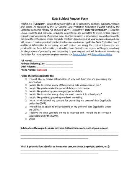 Fillable Online Wochit - Data Subject Request Form Fax Email Print ...