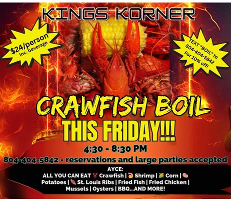 Seafood Friday Crawfish Boil, 7511 Airfield Dr, Richmond, VA, 19 ...