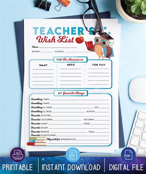 Teacher Wish List Template