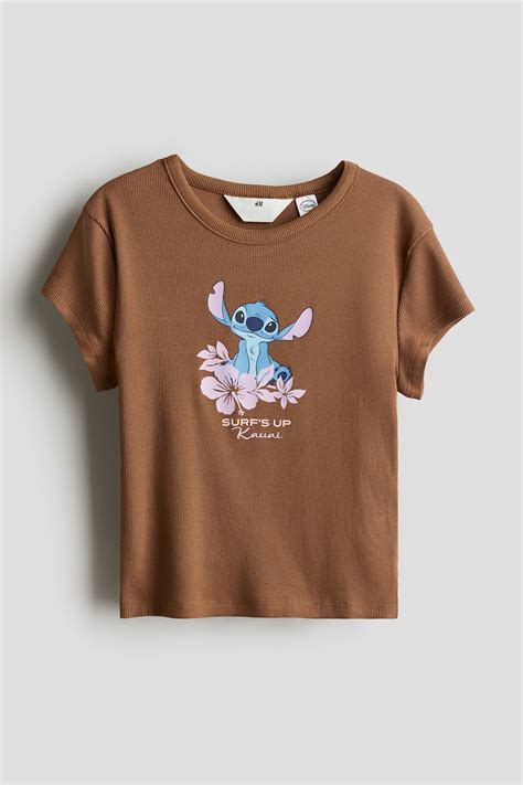 Ribbed T-shirt - Brown/Lilo & Stitch - Kids | H&M IN
