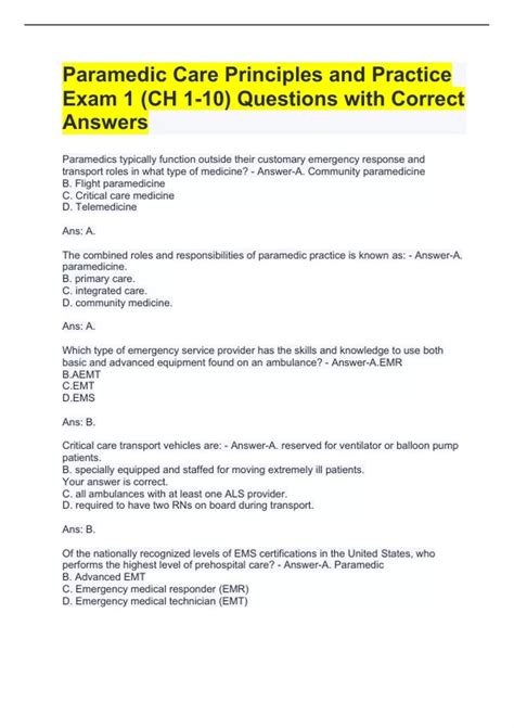 Paramedic Care Principles and Practice Exam 1 (CH 1-10) Questions with ...