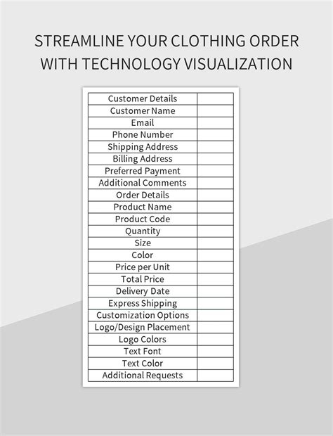 Streamline Your Clothing Order With Technology Visualization Excel ...
