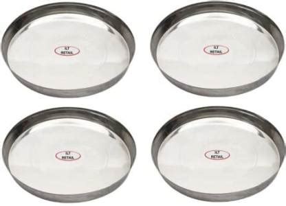 ILT - (Pack of 4) Stainless Steel Dinner Plate Steel for Bhojan Lunch ...