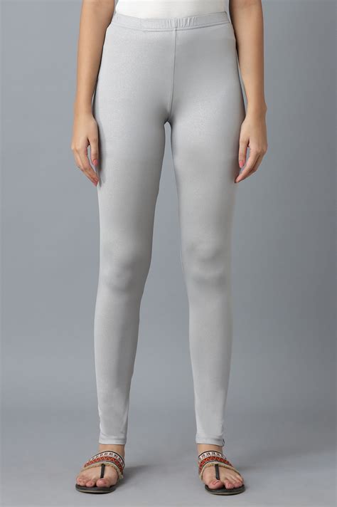 Buy Elleven Women's Silver Solid Skinny Fit Tights With Elasticated ...
