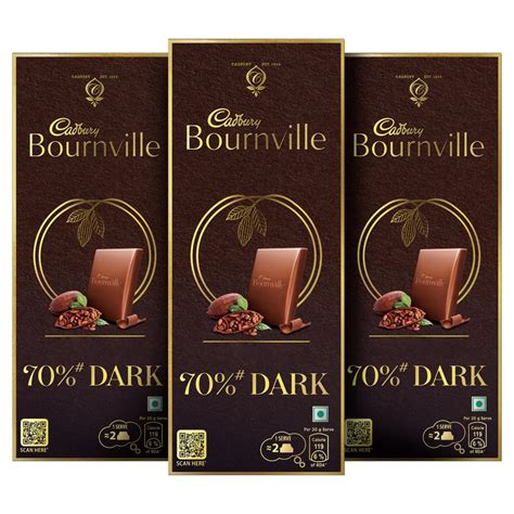 Cadbury Bournville Rich Cocoa 70% Dark Chocolate Bar, 3 x 80 grams ...