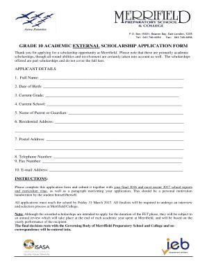 Fillable Online Grade 10 Scholarship Application Form 2018 - Merrifield ...