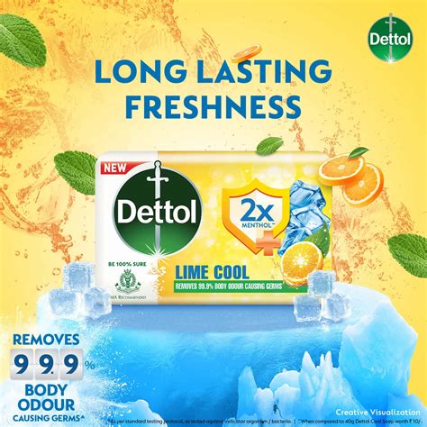 Buy DETTOL LIME COOL BATHING SOAP BAR WITH 2X MENTHOL 100G PACK OF 4 ...