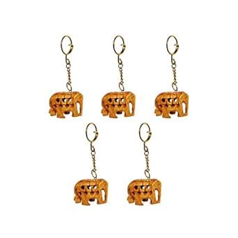 Handicrafts Paradise Woodeen Elephant Undercut Key Chains Set Of 5 Pc ...