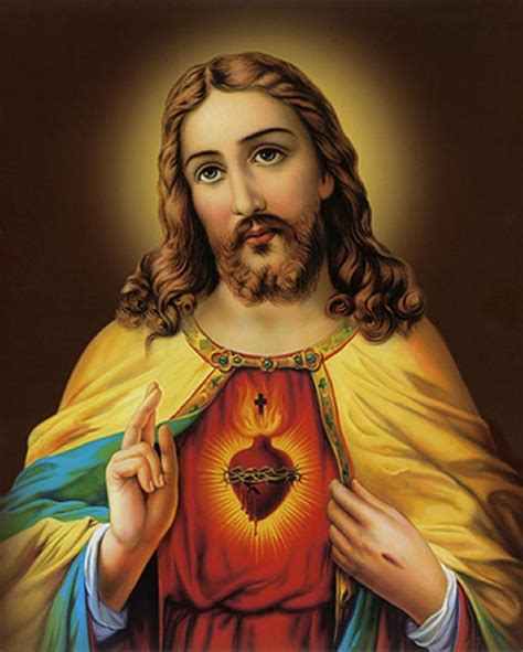 "Sacred Heart Jesus Christ 10": Yellow Acrylic Painting by Ns Art ...