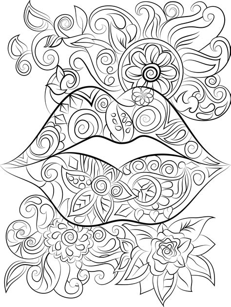 Lips and flowers colouring page Instant digital download # ...