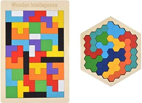 Coogam Wooden Tetris Puzzle Brain Teasers Toy Tangram Jigsaw ...