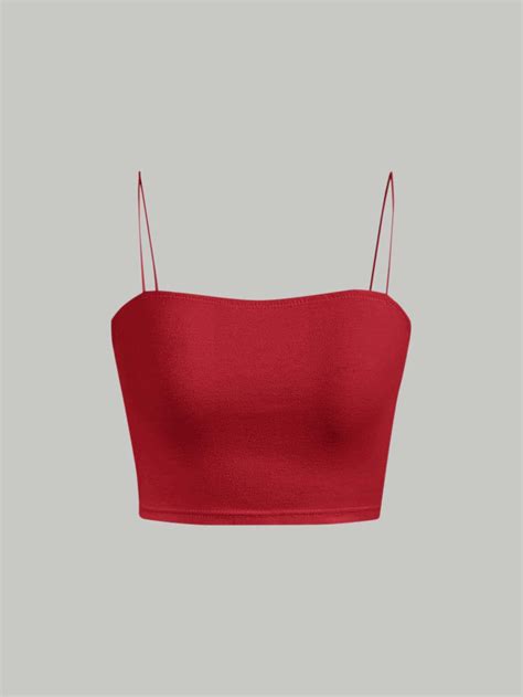 Red Casual Collar Knitted Fabric Plain Cami Embellished Slight Stretch ...