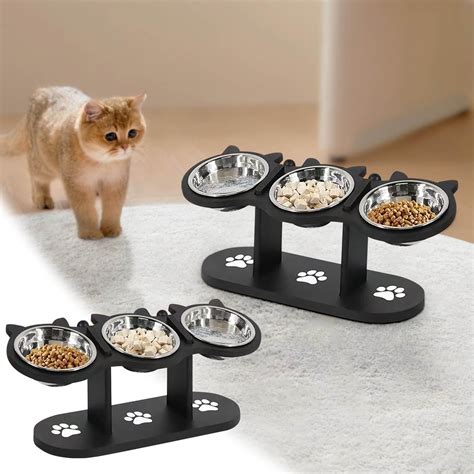 Ikohbadg Adjustable Raised Cat Bowls, Ergonomic 15° Tilt Pet Feeding ...
