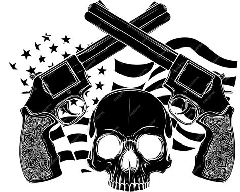 Premium Vector | Black silhouette of skull with two revolvers