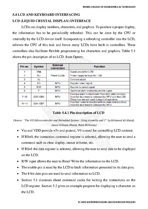 EC 8691 MICROPROCESSORS AND MICROCONTROLLERS: LCD & Keyboard ...