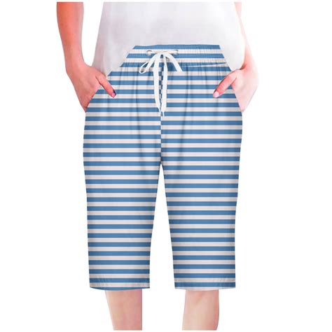 Mitankcoo Trendy Shorts for Women - Striped Elastic Waist Knee Length ...