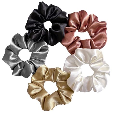 Amazon.com : SILVR BEAR Luxury Satin Scrunchies for Women/Girls, SAME 5 ...