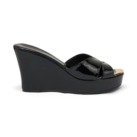 Crimzon Women Aiyana Black Wedges 4.0 Inch Heel Faux Leather