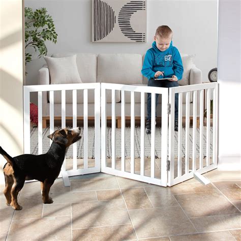 Amazon.com: PAWLAND Wooden Freestanding Foldable Pet Gate for Dogs, 24 inch 4 Panels Step Over ...