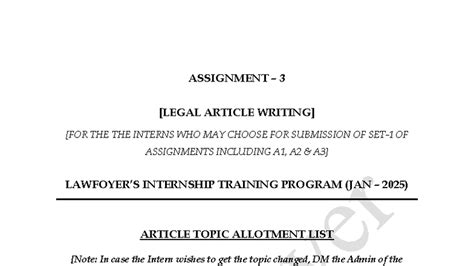 Assignment 3: Article Topic Allotment List for Jan 2025 Interns - Studocu