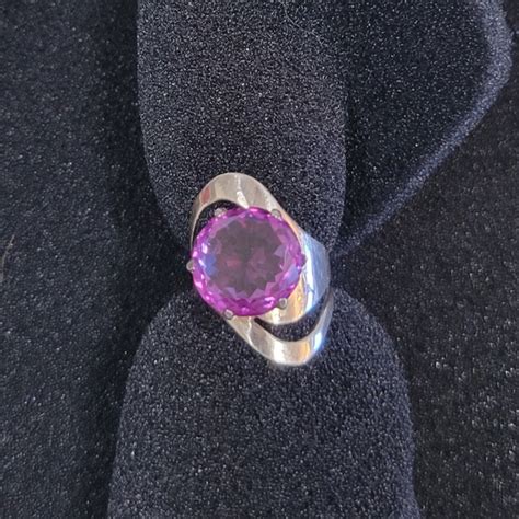Vintage Mexico 1950's modernistAlexandrite purple stone sterling silver ...