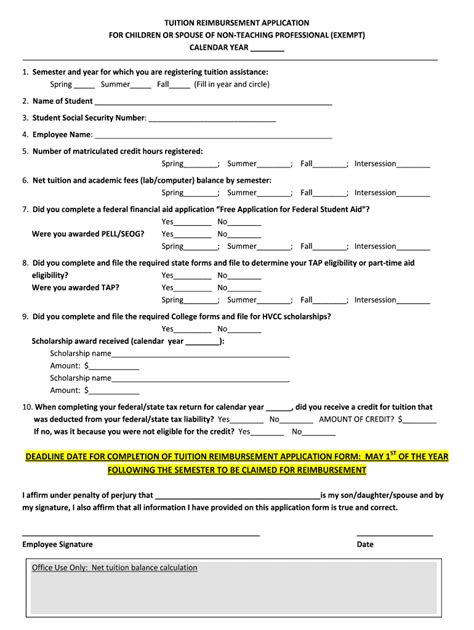 Fillable Online hvcc TUITION REIMBURSEMENT APPLICATION NTP EXEMPTdocx ...