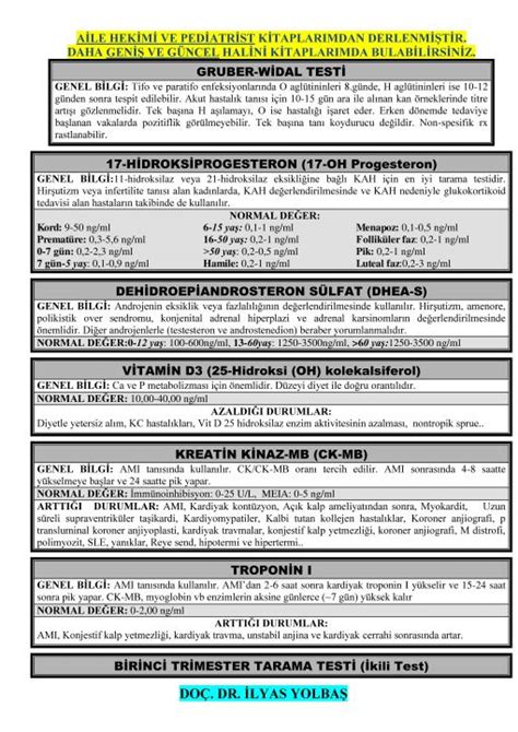 HORMON PARAMETRELERİ REFERANS DEĞERLERİ