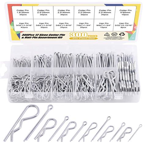 Swpeet 300Pcs Zinc Plated Steel Cotter Pin Hair Pin Hitch Pin Clips ...