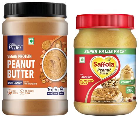 Saffola FITTIFY Vegan Protein Peanut Butter | Extra Crunchy | High ...