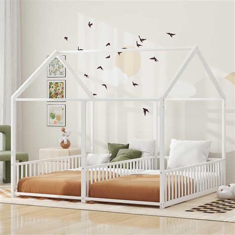 Amazon.com: Double Floor Bed for Twins,Twin Size House Bed for 2 Kids ...