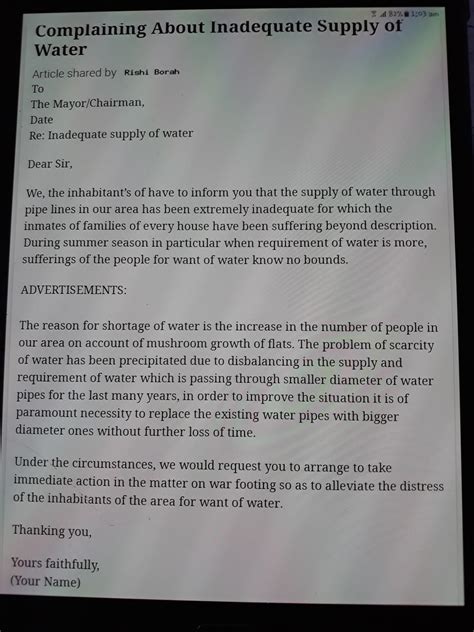 Write a letter to your municipal commissioner complaining about the ...