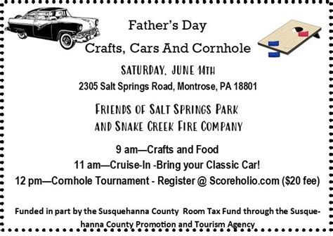Fathers Day Crafts, Cars and Cornhole, Friends of Salt Springs Park ...