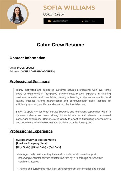 Free Cabin Crew Resume Template to Edit Online