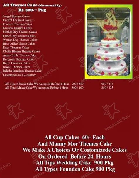 Menu at Palace Of Theme Cakes, Pune