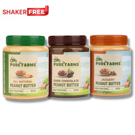 Pure Farms Combo 3 Pack 925g | 3 Flavours Peanut Butter India
