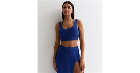 Blue Knit Scoop Neck Crop Top | New Look