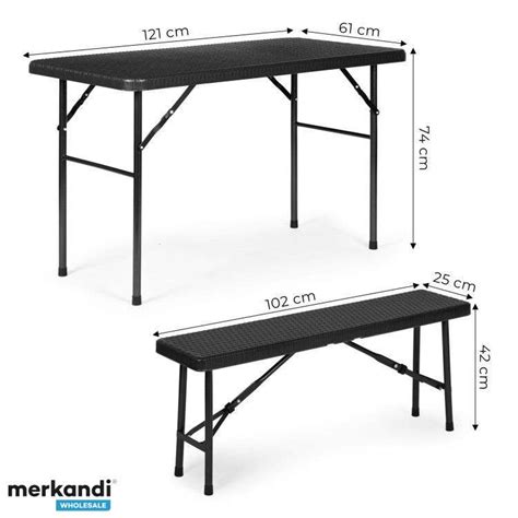 Catering set table 120 cm 2 benches banquet set - black - Poland, New ...