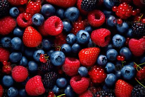 Berries closeup colorful assorted mix of strawberry, blueberry ...