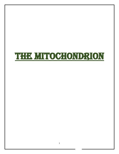 MSc Biotechnology - Mitochondrion Structure & Function Assignment - Studocu