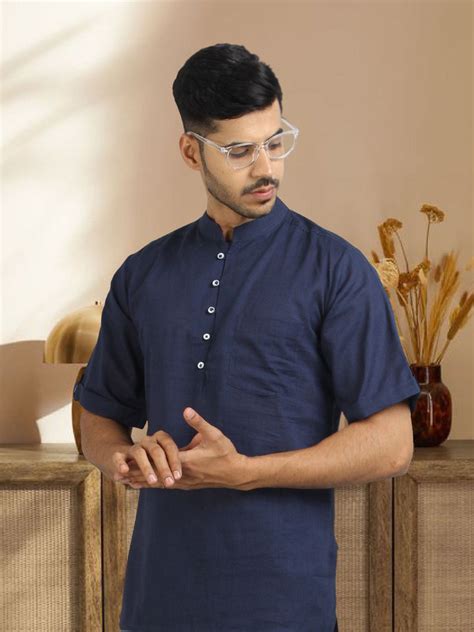Top-Quality Blue Cotton Short Kurta | Tesmare