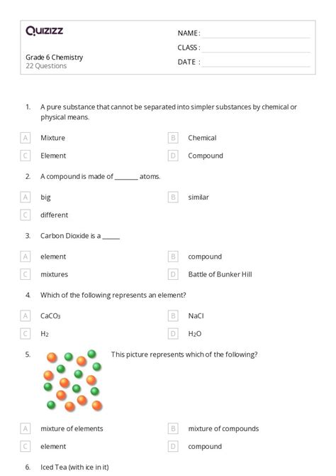 50+ Chemistry worksheets for 6th Class on Quizizz | Free & Printable