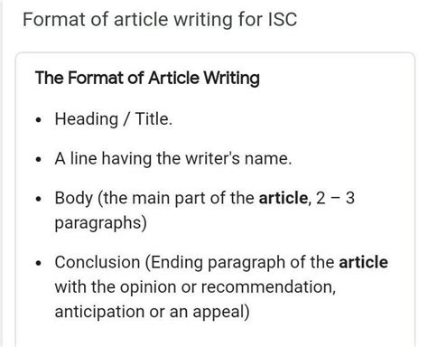 The format for ISC Article writing anyone knows ? and report writing ...