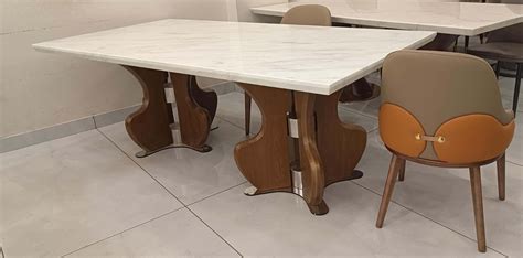 Sleek Aura Marble Dining Table – Modern White Marble Top with Stylish ...