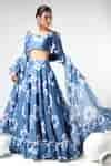 Buy Blue Organza, Cotton Embroidery, Gota Patti Floral Print Ruffled ...
