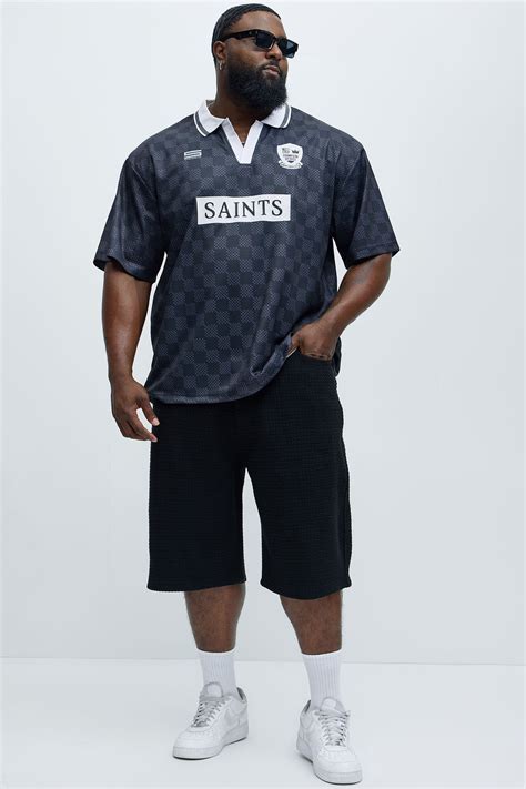 Saints Checkered Johnny Collar Soccer Jersey - Black | Fashion Nova